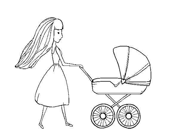 Mom with stroller coloring page