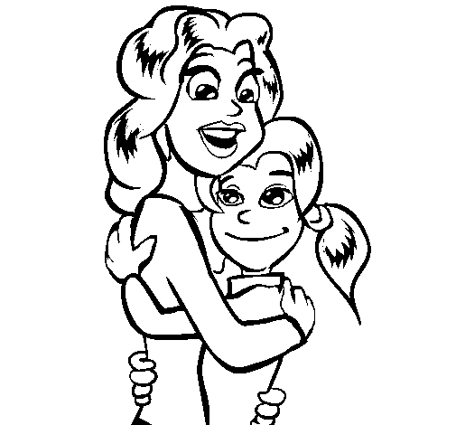 Mother and daughter embraced coloring page