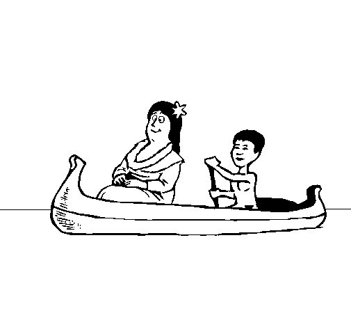 Mother and daughter in a canoe coloring page