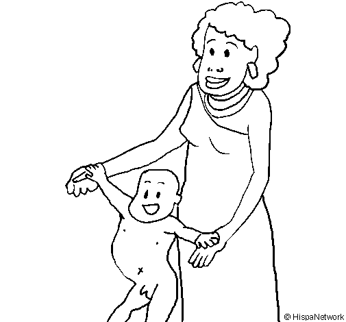 Mother and son from Guinea coloring page