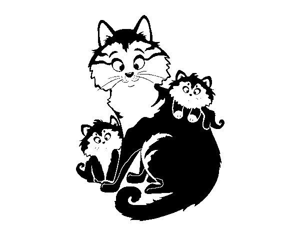 Mother cat and kittens coloring page