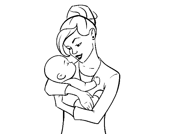 Mother rocking her baby coloring page