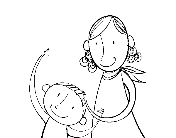 Mother stroking the child coloring page