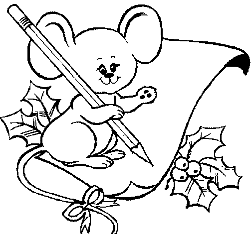 Mouse with pencil and paper coloring page