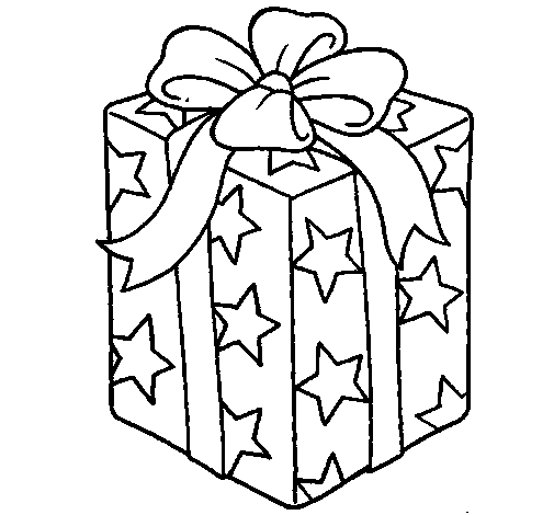 Present wrapped in starry paper coloring page