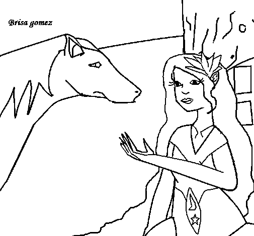 Princess and horse coloring page