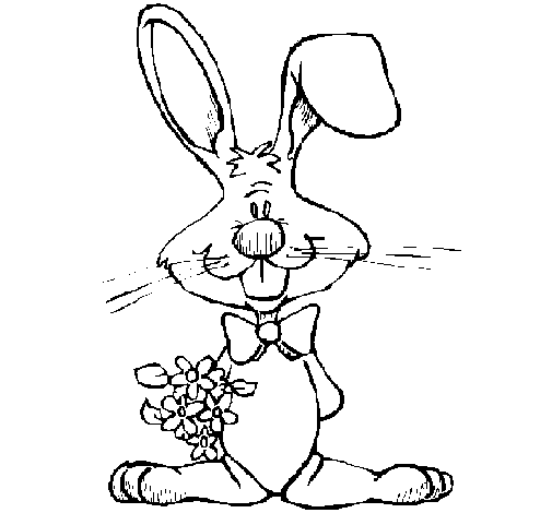 Rabbit with bunch of flowers coloring page