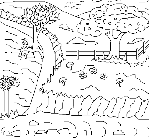 Rural landscape coloring page