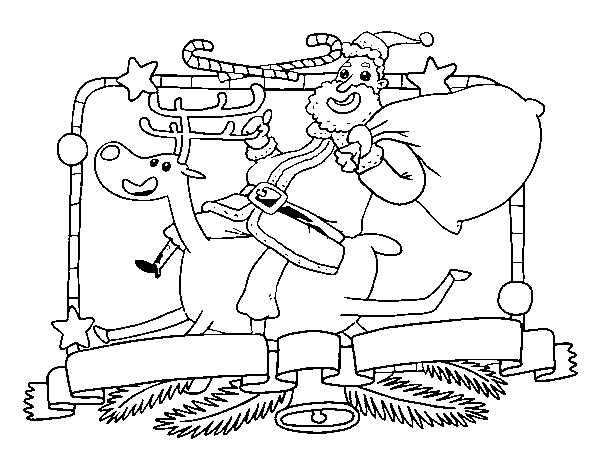 Santa Claus and Christmas reindeer coloring page