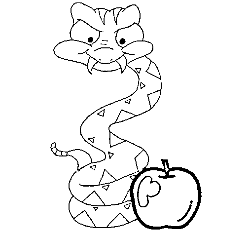 Snake and apple coloring page