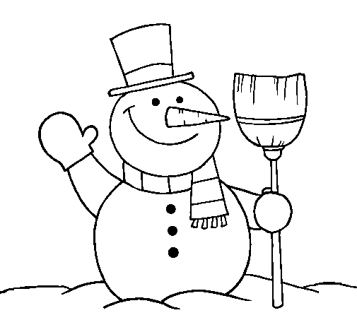 snowman with broom coloring page