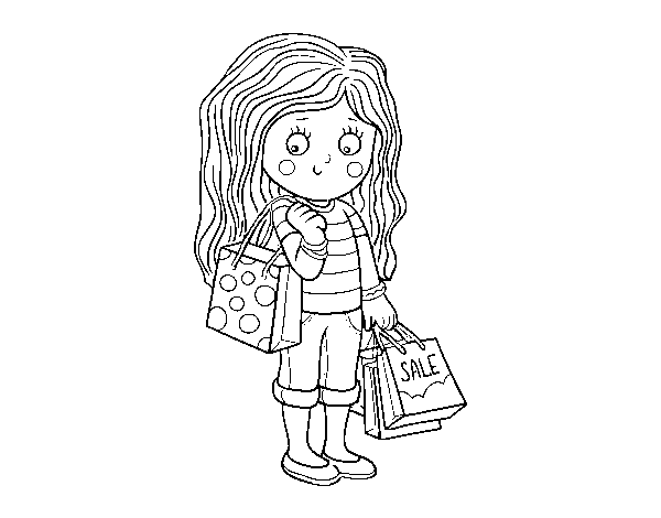 Summer girl with shopping coloring page