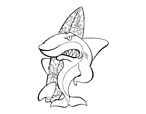 Surfer shark coloring page