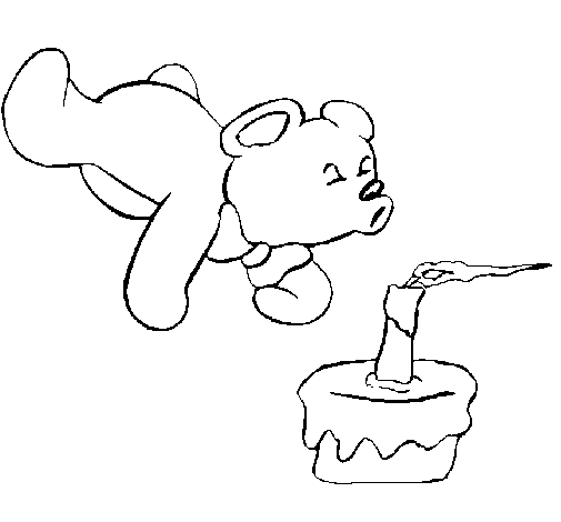 Teddy bear blowing out candle coloring page