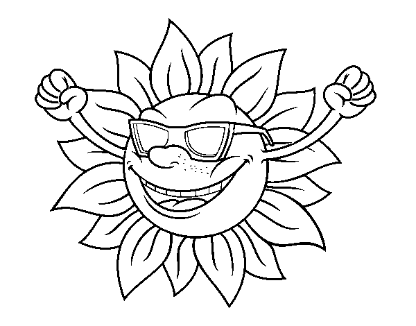 The sun with sunglasses coloring page