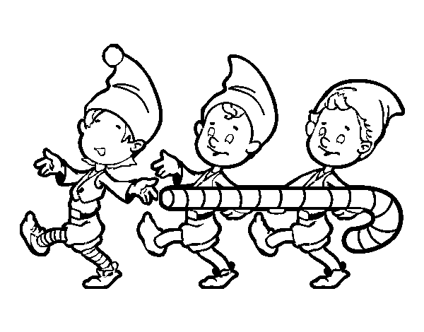 Three Christmas elves coloring page
