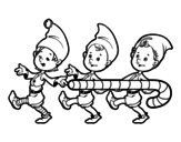 Three Christmas elves coloring page