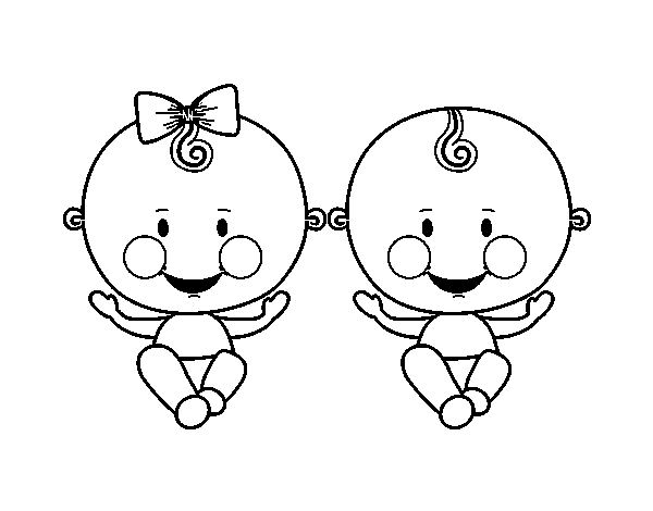 Twin boy and girl coloring page