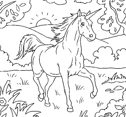 Unicorn running coloring page