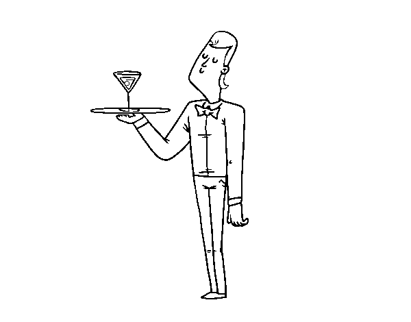 Waiter with cocktail coloring page