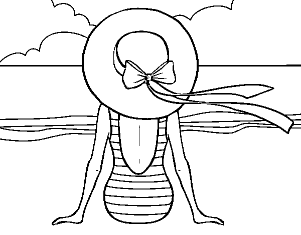 Woman looking at the sea coloring page