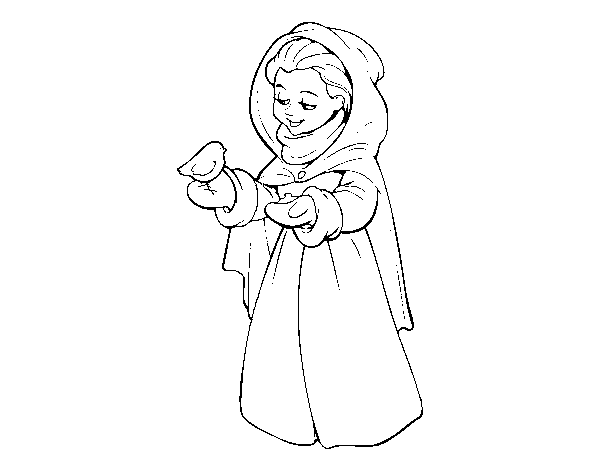 Woman with a bird on winter coloring page