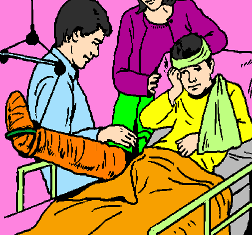 Coloring page Little boy with broken leg painted by Leong Shi Ting