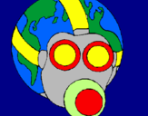 Coloring page Earth with gas mask painted byJolin Leong 