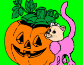 Coloring page Pumpkin and cat painted bytiziana