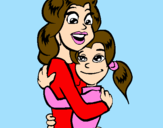 Coloring page Mother and daughter embraced painted byaManDiiS