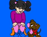 Coloring page Little girl with her puppy painted byalejandra