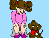 Coloring page Little girl with her puppy painted bymelissa