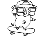 Coloring page Graffiti the pig on a skateboard painted bygrady
