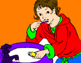 Coloring page Little boy brushing his teeth painted byA Qawi
