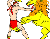 Coloring page Gladiator versus a lion painted byLiam