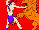 Coloring page Gladiator versus a lion painted byadam