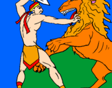 Coloring page Gladiator versus a lion painted bysam