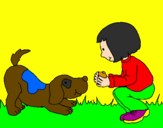 Coloring page Little girl and dog playing painted byasweert