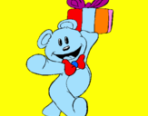 Coloring page Teddy bear with present painted bycami