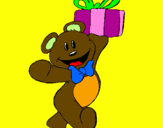 Coloring page Teddy bear with present painted byreyna