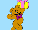 Coloring page Teddy bear with present painted byMELISA