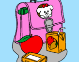 Coloring page Backpack and breakfast painted byplane