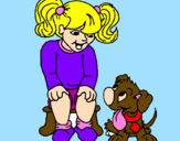 Coloring page Little girl with her puppy painted byana