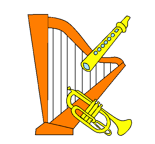 Coloring page Harp, flute and trumpet painted byivo