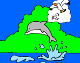 Coloring page Dolphin and seagull painted byRODOLFO