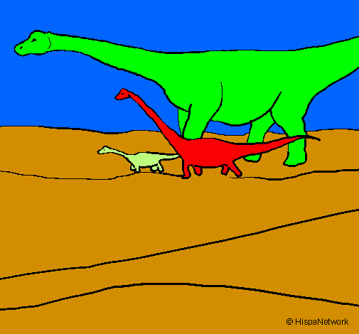 Coloring page Family of Brachiosaurus  painted byClaudia