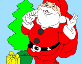 Coloring page Santa Claus and a Christmas tree painted bybeth