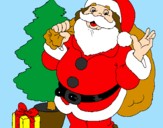 Coloring page Santa Claus and a Christmas tree painted bymn
