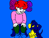 Coloring page Little girl with her puppy painted byamerica