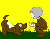 Coloring page Little girl and dog playing painted bymason stuart